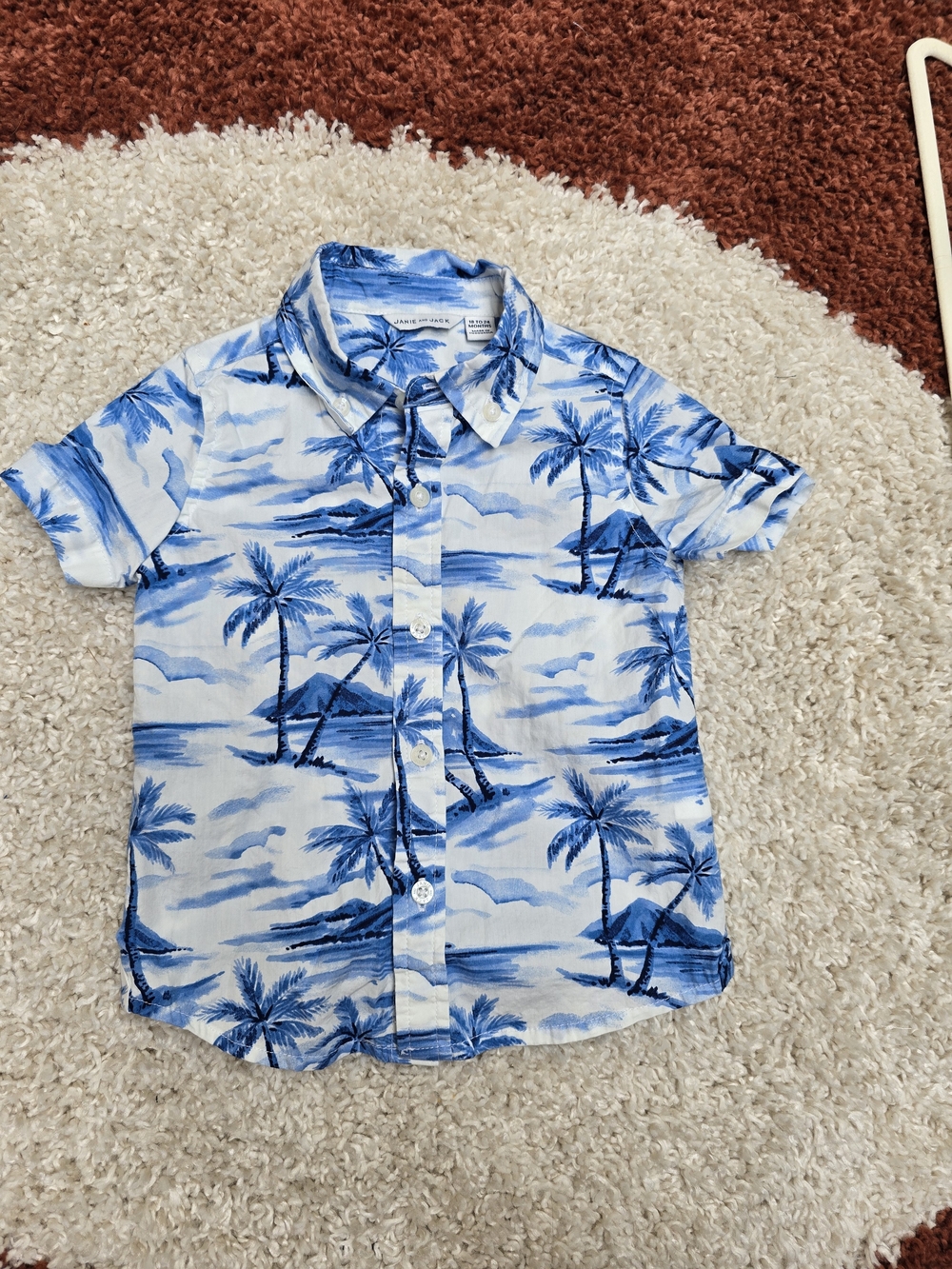 Janie and Jack Blue and White Palm-Print Button-Down Shirt